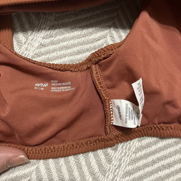 Aerie Swimsuit Top Clay Rust Ribbed Round Scoop Neck Bikini Lightly Padded Sz M - Picture 7 of 10